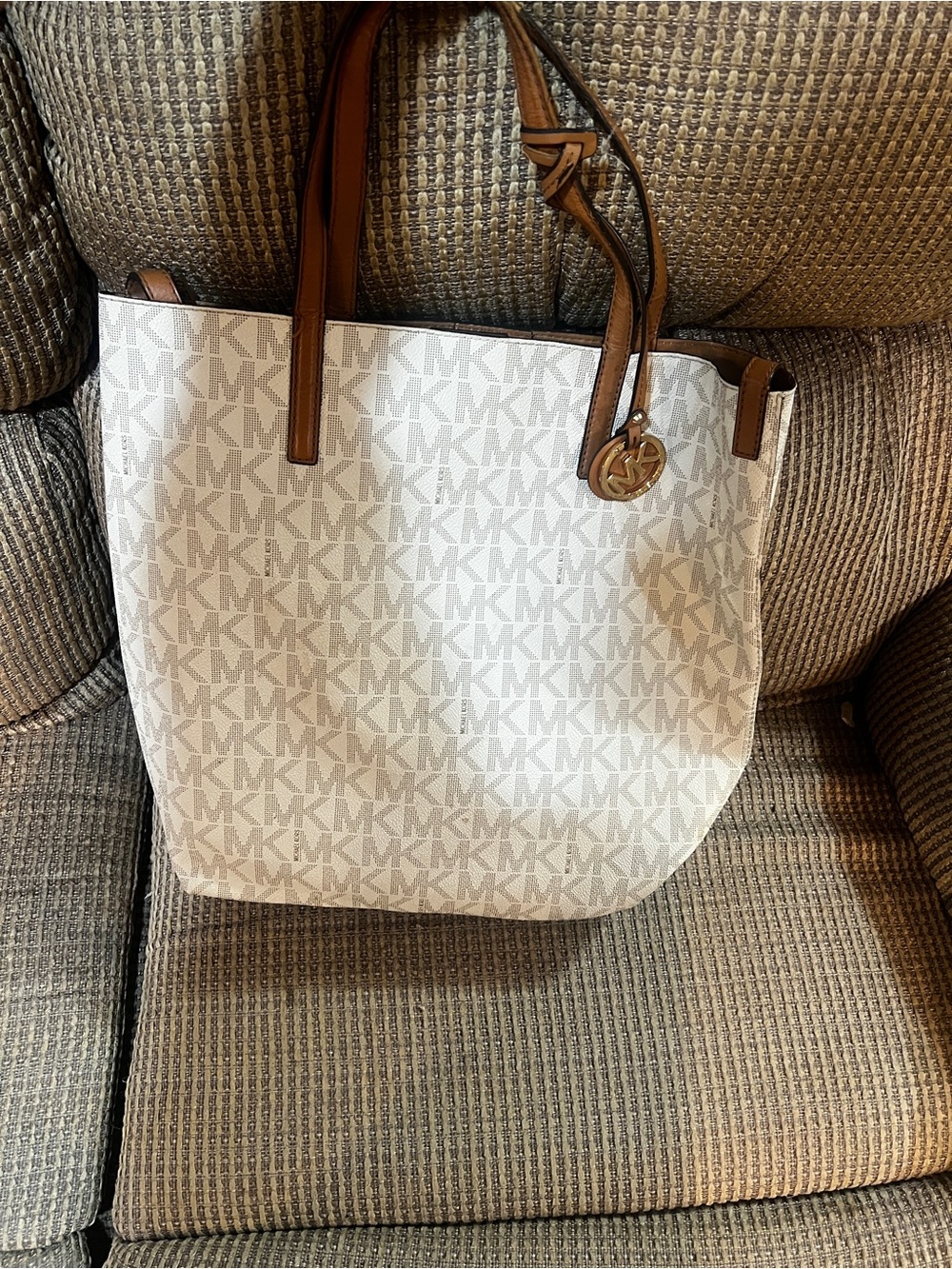 Michael Kors Cream and Brown Signature Shoulder Tote
